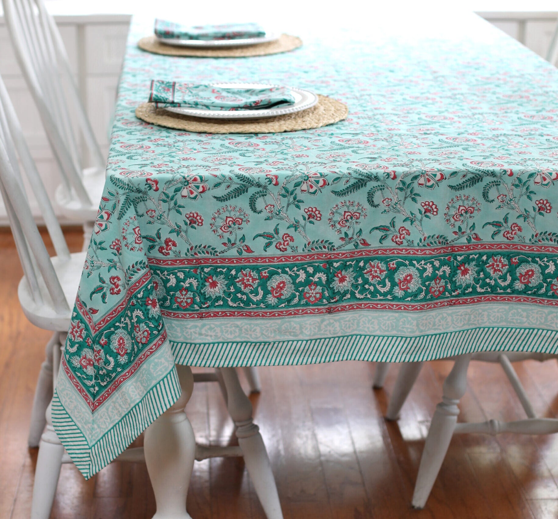 Lilibet Cranberry Mint Tablecloth