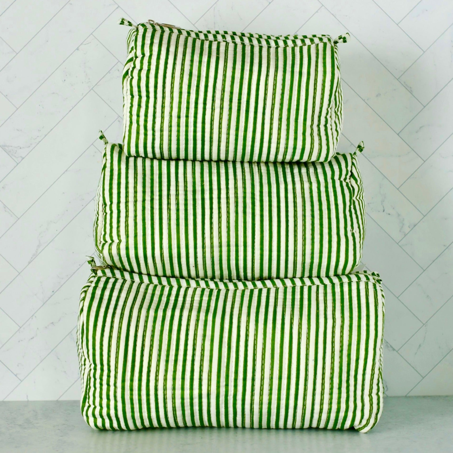 Green Stripe Cosmetic Pouches