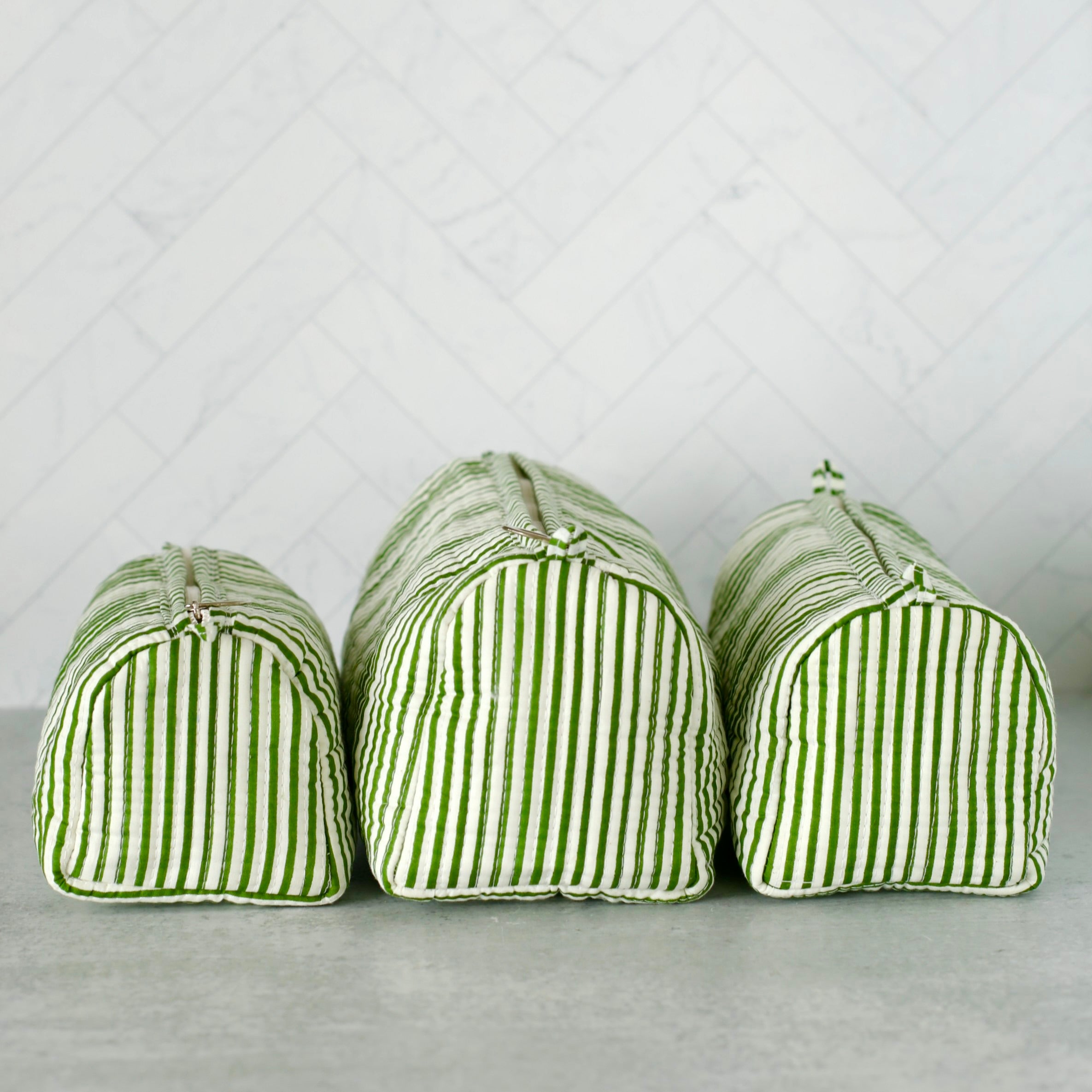 Green Stripe Cosmetic Pouches