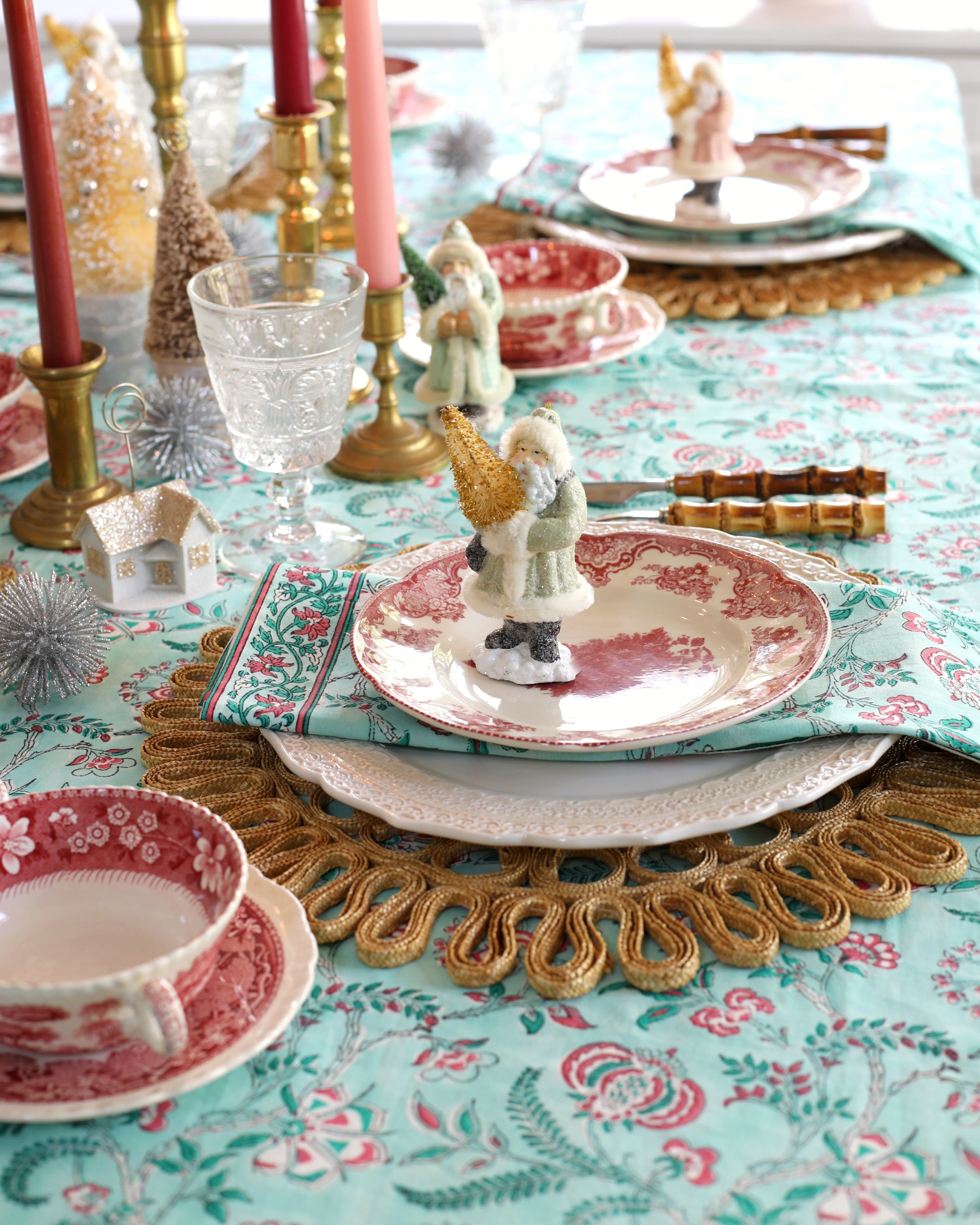 Lilibet Cranberry Mint Tablecloth