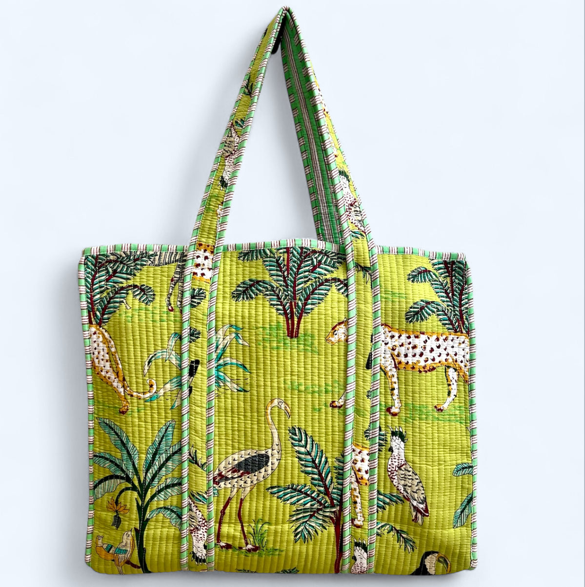 Apple Green Jungle Quilted Tote