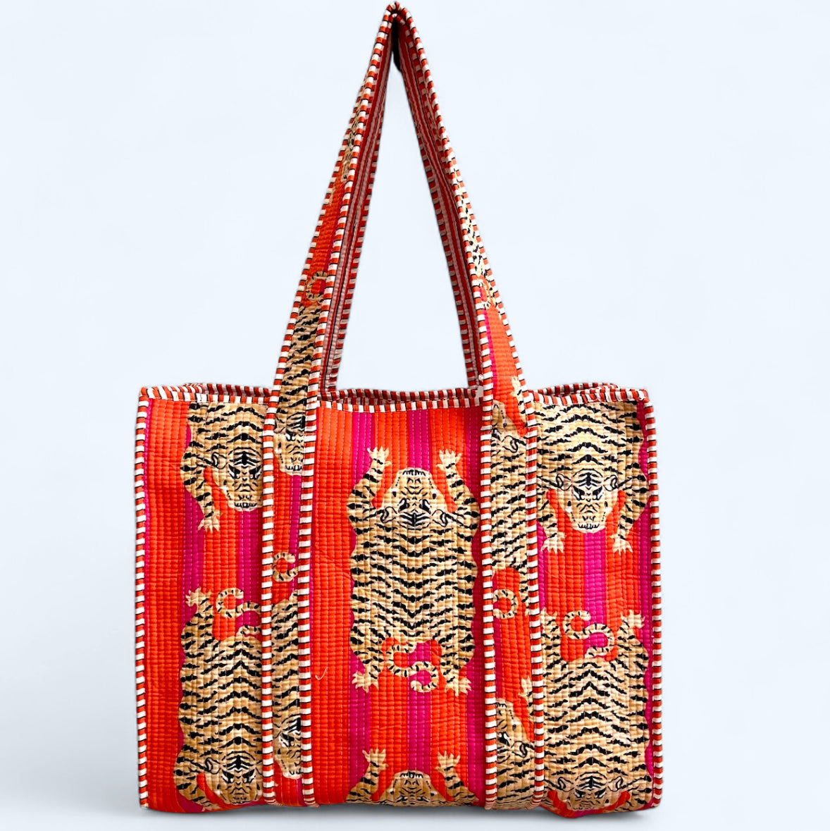 Pink Orange Tiger Quilted Tote