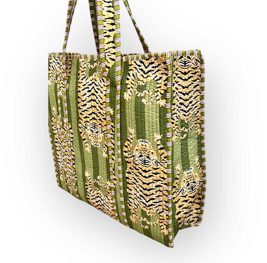Avocado Tiger Quilted Tote