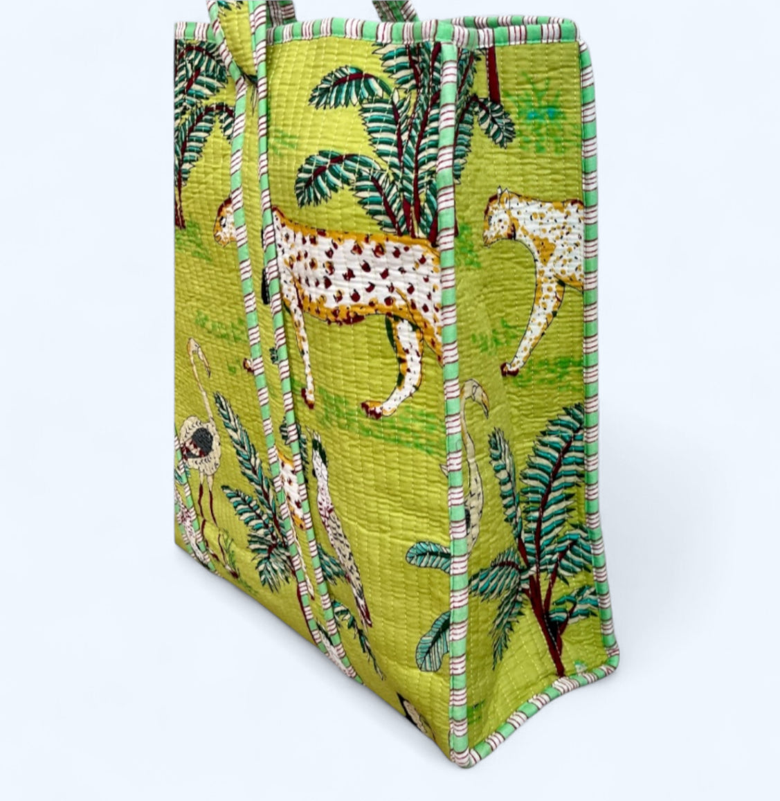 Apple Green Jungle Quilted Tote