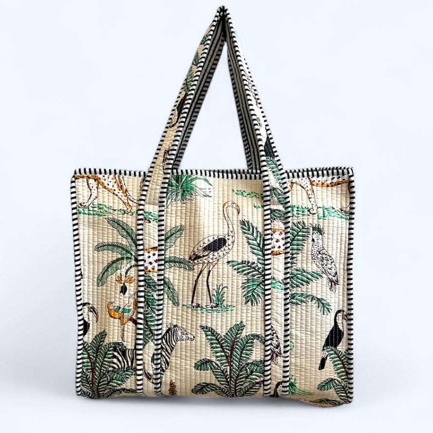 Ivory Jungle Quilted Tote