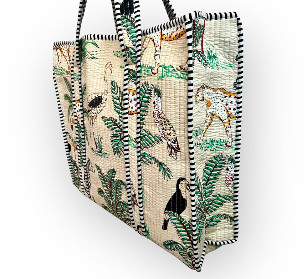 Ivory Jungle Quilted Tote