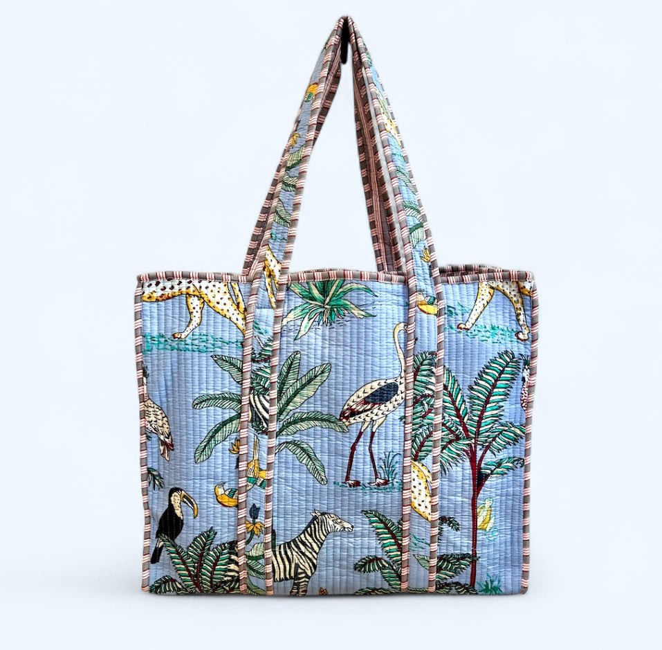 Steel blue Jungle Quilted Tote